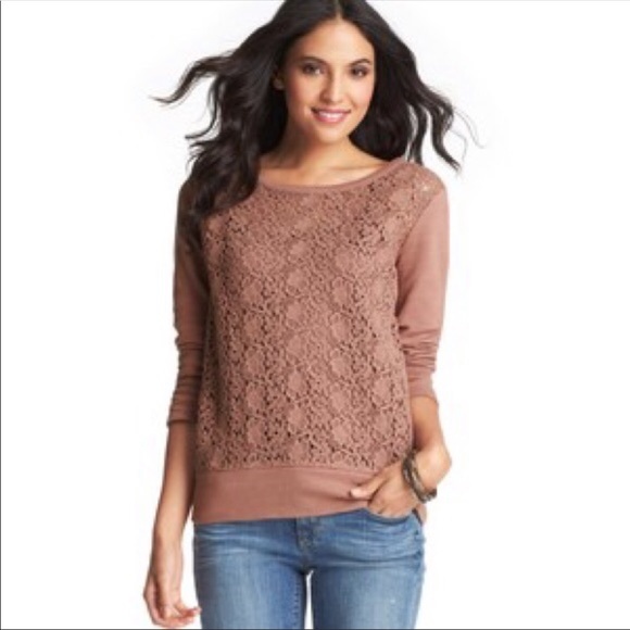 LOFT Tops - EUC LOFT Lace Sweatshirt Top Tan Size Small